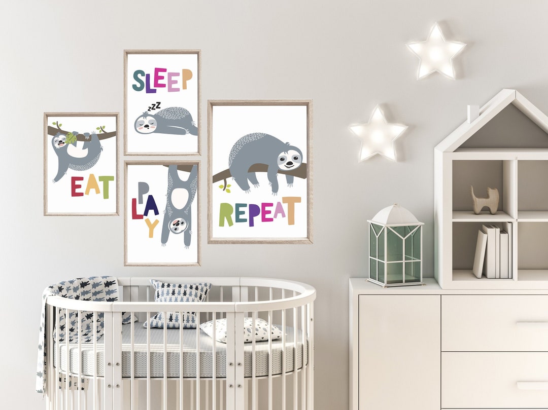 4 Sloth Nursery Prints, Sloth Nursery Decor, Animal Nursery Decor ...
