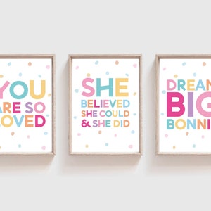 Set of 3, Girls Bedroom Decor, Positive Prints, Rainbow Print, Girls Nursery Prints, Inspirational, Motivational, Girls Bedroom Prints