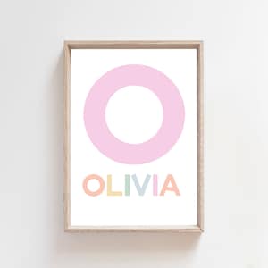 Girls Personalised Initial Name Print, Pastel Nursery Print, Girls Bedroom Prints, Muted Pink, Blush Pink, Nursery Wall Art, Kids Wall Art