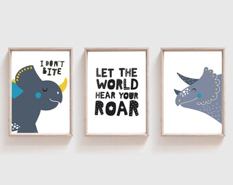 Set von 3 Dinosaurier-Drucken, Dinosaurier-Dekor, Dinosaurier-Kinderzimmer-Kunst, Kinderzimmer-Zitate, Jungen-Raum-Dekor, Dinosaurier-Poster, Jungen-Kinderzimmer-Dekor, Dino