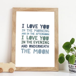 I Love You In The Morning And In The Afternoon Print, Boys Nursery Prints, Boys Bedroom Decor, Blue AND Green Nursery Decor, Kids Wall Art