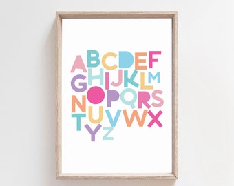 Pastel Alphabet Print, Girls Nursery Print, Alphabet Prints, Playroom Prints, Girls Bedroom Prints, Playroom Wall Art, Pastel Colours