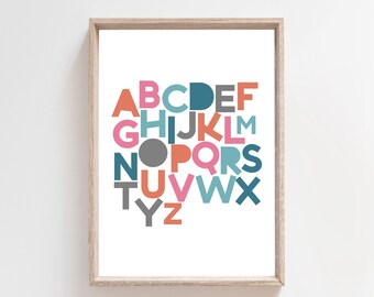 Girls Nursery Print, Rainbow Nursery Print, Alphabet Prints, Playroom Prints, Girls Bedroom Prints, Colourful Wall Art, Coral Prints