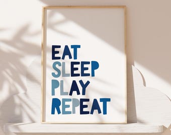 Eat Sleep Play Repeat Print, Boys Nursery Prints, Boys Bedroom Decor, Playroom Prints, Nursery Wall Art, Playroom Prints, Navy Blue Wall Art