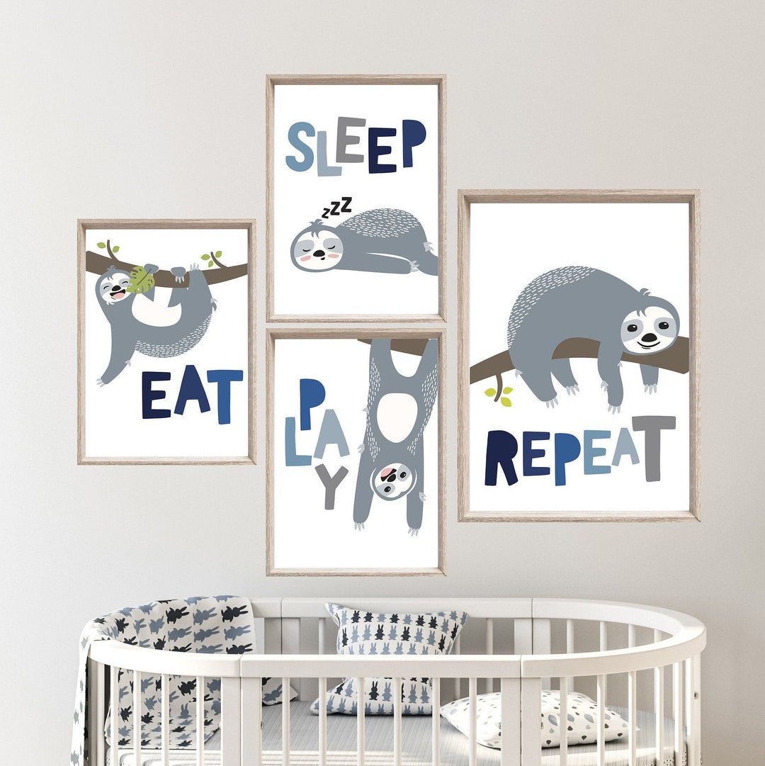 4 Sloth Nursery Prints, Sloth Nursery Decor, Animal Nursery Decor, Boys ...