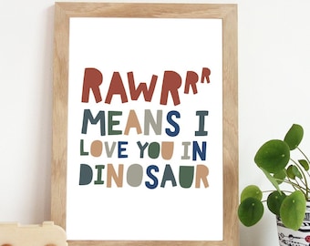 Rawr Means I Love You In Dinosaur, Dinosaur Prints, Playroom Prints, Boys Nursery Print, Boys Decor, Dinosaur Wall Art, Dinosaur Poster