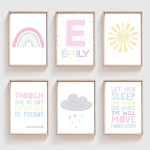 Set of 6 Girls Nursery Prints, Rainbow Wall Art, Girls Bedroom Prints, Girls Nursery Decor, Rainbow Prints, Nursery Quotes, Girls Wall Art