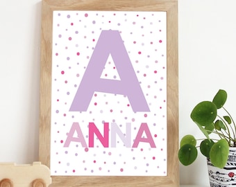 Girls Nursery Prints, Purple Initial Print, Name Prints, Girls Bedroom Prints, Kids Wall Art, Playroom Wall Art, Playroom Prints, Pink Print