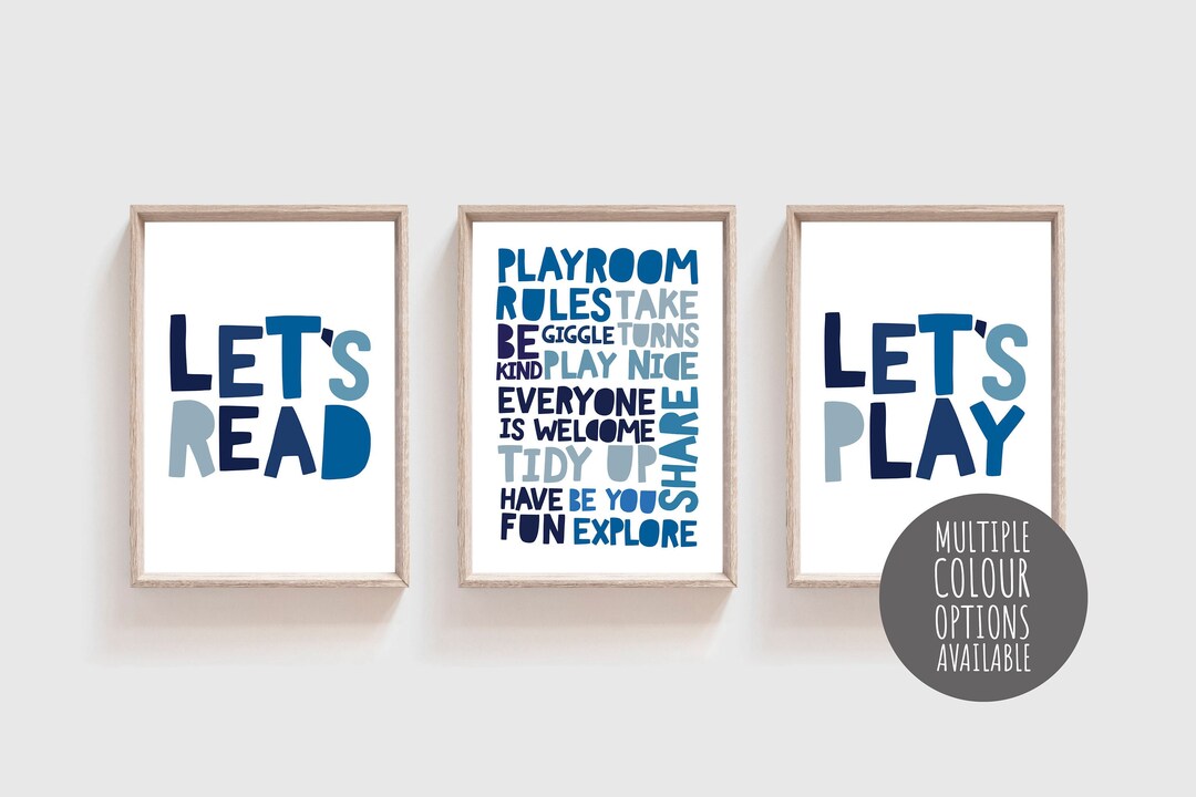 3 Playroom Prints, Boys Nursery Prints, Boys Bedroom Prints, Let's Play ...