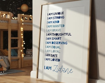 Boys Personalised Bedroom Print, Boys bedroom decor, Affirmation Print, Motivational Wall Art, Playroom, Boys Nursery Print, Toddler Bedroom