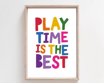 Spielzimmer Drucke, Spielzimmer Zeichen, Regenbogen Wandbild, Kinderzimmer Dekor, Spielzeit beste Zeit, Kleinkind Schlafzimmer, Regenbogen Prints, Mädchen Schlafzimmer