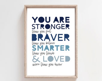 Positive Affirmation Print, Boys Nursery Print, Boys Bedroom Prints, Inspirational Quotes, You are loved, Living Room Print, Home Decor,
