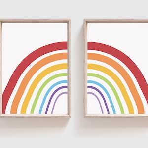 May include: Two framed prints of a rainbow with red, orange, yellow, green, blue, indigo, and violet stripes on a white background.