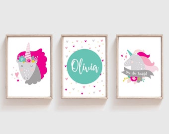 3 Mädchen Poster, Einhorn Poster, Einhorn Poster, Mädchen Wandbild, Einhorn Poster, Einhorn Poster, personalisierte Poster, Einhorn Poster