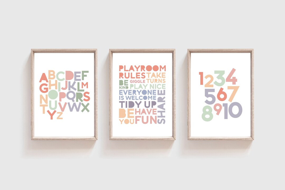 3 Playroom Prints, Alphabet and Numbers Prints, Playroom Wall Art ...