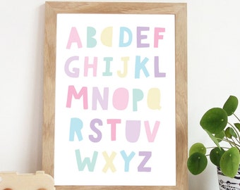 Pastel Nursery Prints, Alphabet Prints, Pastel Prints, Playroom Decor, Rainbow Nursery Print, Girls Bedroom Decor, Playroom Prints