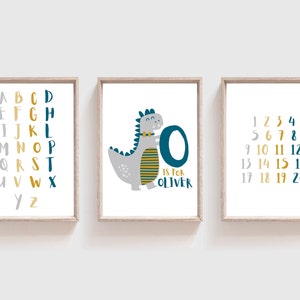 Set of 3 Dinosaur Prints, Name Print, Dinosaur Decor, Dinosaur Wall Art, T-Rex Print, Boys Room Decor, Dinosaur Poster, Boys Nursery Decor