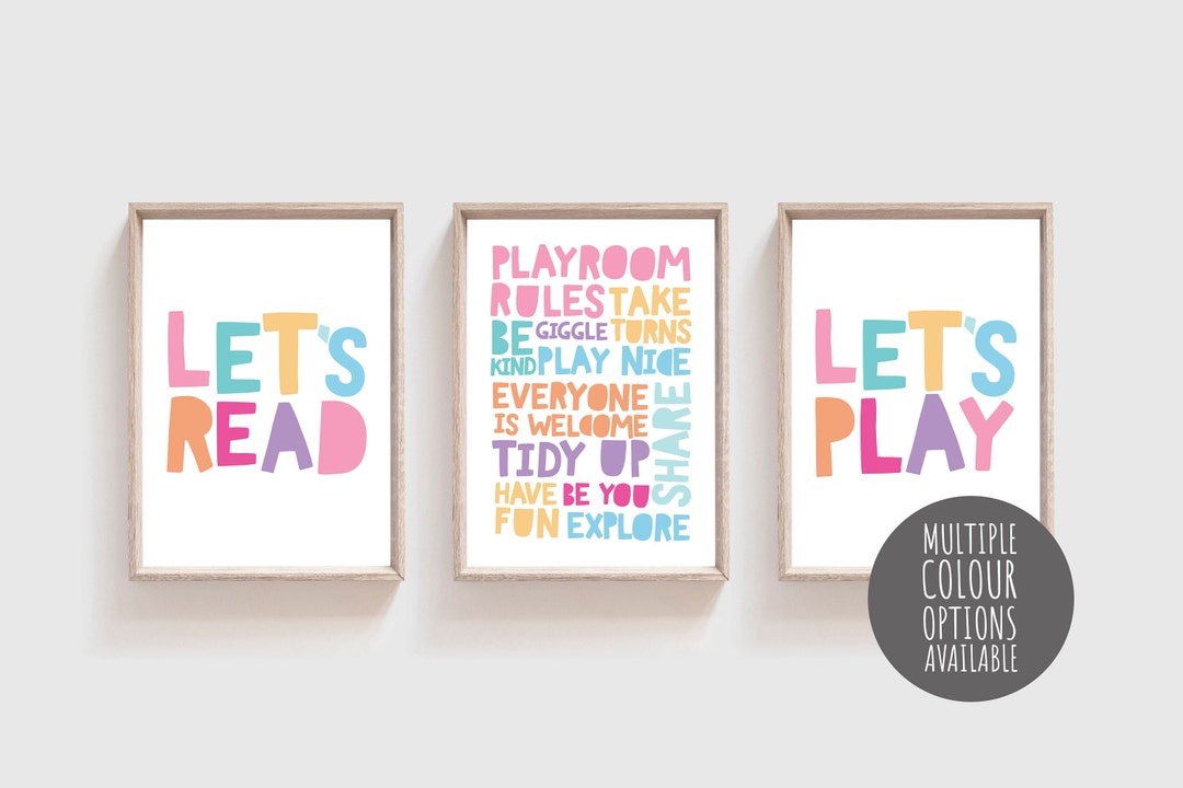 Set of 3 Playroom Prints, Playroom, Pastel, Girls Nursery Prints, Let's ...