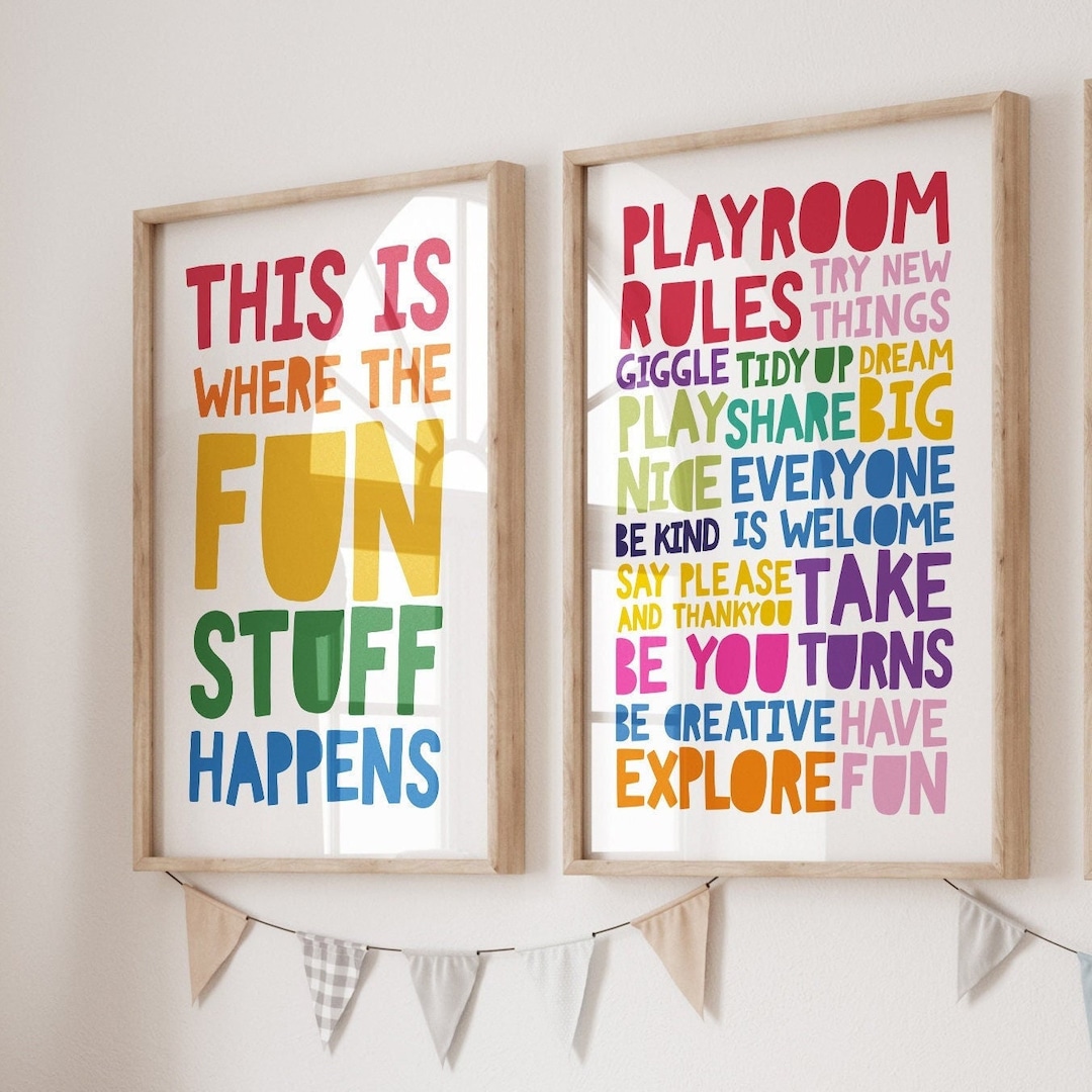 Set of 2 Playroom Prints, Playroom Rules, Rainbow Wall Art, Playroom ...