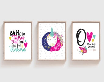 3 Girls Nursery Prints,Unicorn Prints, Girls Nursery Decor, Girls Bedroom Decor, Unicorn Wall Art, Nursery Wall Art, Set of 3 Unicorn Print