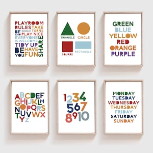 Juego de 6 impresiones para sala de juegos, impresiones para guardería de niños, impresiones con reglas para sala de juegos, arte mural para sala de juegos, decoración para dormitorio de niñas, decoración para guardería de niños, dormitorio de niños