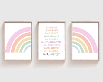 Set of 3, I am PRINT, Girls Affirmation Prints, Positive Girls Bedroom Prints, Girls Nursery Prints, Motivational Print, Girls Bedroom Decor