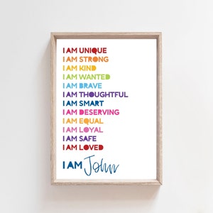 Girls Positive Affirmation Print, Girls Bedroom Decor, Playroom Decor, Rainbow Wall Art, Affirmation Poster, Motivational Girls Wall Art