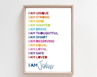 Girls Positive Affirmation Print, Girls Bedroom Decor, Playroom Decor, Rainbow Wall Art, Affirmation Poster, Motivational Girls Wall Art