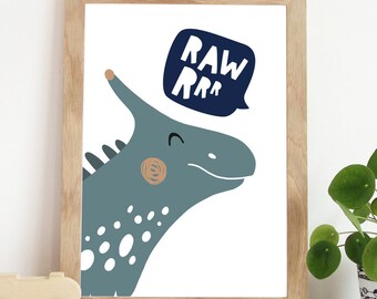 Impresiones de vivero de niños, arte de pared de dinosaurio, impresiones de dinosaurios, impresiones de dormitorio de niños, cotizaciones de guardería, salvaje y libre, decoración infantil, rugido, dinosaurio