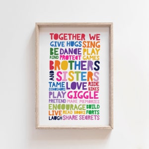 Rainbow Prints, Playroom Prints, Brother Sister Prints, Sibling Prints, Colourful, Playroom Decor, Girls Bedroom, Boys Bedroom, Nursery