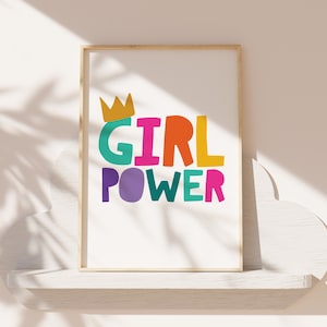 Girls Power Print, Pink Teal, Dekoracja pokoju dziewczęcego, Plakaty do pokoju dziewczęcego, Motywacyjny nadruk, Sztuka ścienna dla dziewcząt, Wydruki do pokoju dziecięcego dla dziewcząt, Pokój zabaw