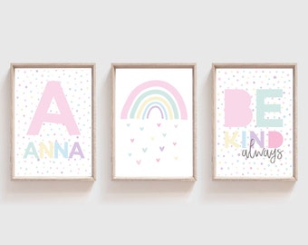 3er Set Mädchen Druck, Regenbogen Prints, Regenbogen Wandbild, Regenbogen Wandbild, Pastell Regenbogen, Mädchen-Schlafzimmer-Dekor, Spielzimmer Dekor, Pastell