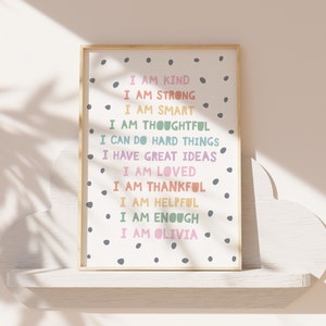 Girls Affirmation Print, Girls Bedroom Decor, Positive, Personalised Prints, Affirmations, Girls Wall Art, Playroom, Motivational Wall Art