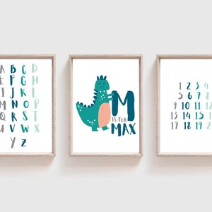 3er Set Dinosaurier Drucke, Dinosaurier Dekor, Dinosaurier Kinderzimmer Kunst, Namensdrucke, Jungen Zimmer Dekor, Dinosaurier Poster, Jungen Kinderzimmer Dekor, Dinosaurier