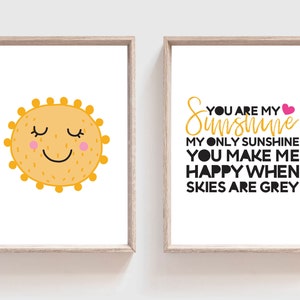 2 Girls Nursery Print, You Are My Sunshine, Boys Nursery Print, Playroom Print, Girls Bedroom Prints, Boys Bedroom Prints, Playroom Wall Art