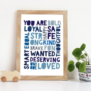 I am Print, Boys Bedroom Decor, Positive Affirmation Prints,Boys Nursery Prints, Navy Blue, Nursery Wall Art, Playroom Decor, Motivational