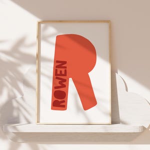 Personalised Initial Print, Orange, Boys Nursery Prints, Kids Wall Art, Boys Bedroom Decor, Girls Bedroom Decor, Kids Wall Art, Baby Gift