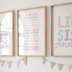 Girls Bedroom Decor, Big Sis Lil Sis Print Set, Shared Bedroom, Affirmations For Kids, Big Sis Little Sis Posters, Siblings Wall Art, Twins