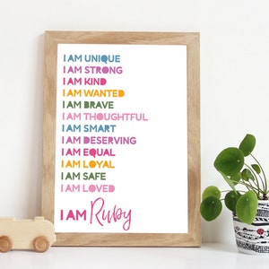 Girls Positive Affirmation Print, Girls Bedroom Decor, Girls Nursery Prints, Playroom Decor, Girls Wall Art, Motivational Prints, Rainbow