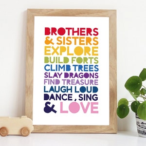 Siblings Prints, Brother Sister Prints, Big Bro Lil Sis, Big Sis Lil Bro, Playroom Prints, Shared Bedroom Rainbow Wall Art, Kids Posters