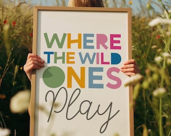 Where the wild ones play Print, Rainbow Prints, Playroom Prints, Brother Sister Prints, Sibling Prints, Colourful, Girls Bedroom Decor