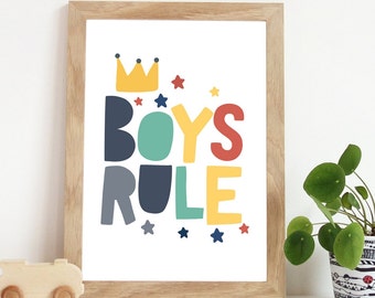 Boys Rule Green Nursery Prints, Boys Bedroom Decor, Playroom Prints, Boys Nursery Decor, Green & Yellow, Playroom Decor, Boys Bedroom Prints