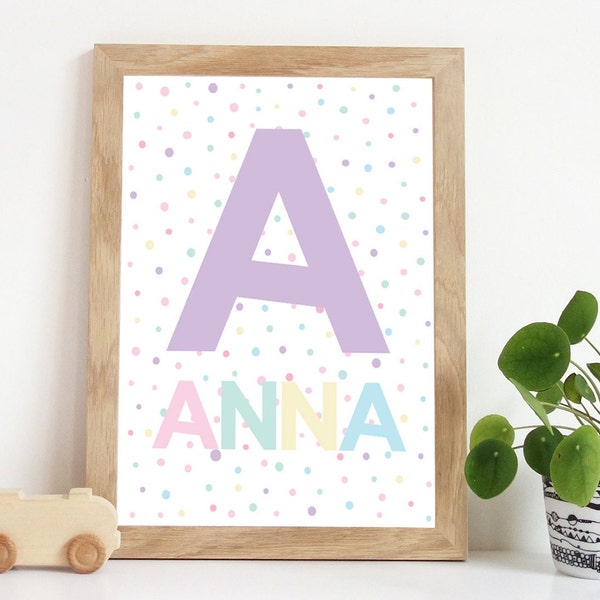 Pastel Nursery Prints, Purple Initial Print, Name Prints, Girls Bedroom Decor, Kids Wall Art, Playroom Decor, Playroom Prints, Pink & Purple