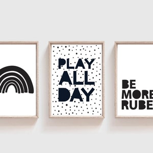3 Boys Nursery Prints, Monochrome Nursery Print, Boys Wall Art, Monchrome Wall Art, Play All Day, Boys Bedroom Decor, Boys Nursery Decor