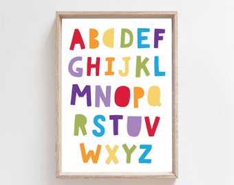 Rainbow Alphabet Prints, Girls Nursery Prints, Boys Nursery Prints, Colourful Wall Art, Playroom Prints, Girls Bedroom Decor, Playroom Decor