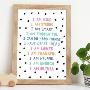 I am Print, Positive Affirmation Print, Inspirational Quote, Girls Bedroom Prints, Girls Nursery Print, Girls Bedroom Poster, Girls Wall Art