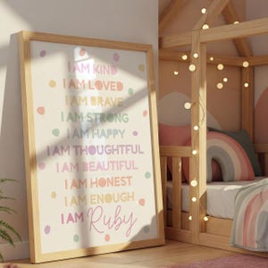 girls personalised affirmation print, Rainbow Prints, girls bedroom decor, girls wall art, positive prints, girls nursery, motivational