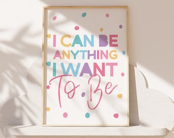 Girls Affirmation Print, Girls Bedroom Decor, I Can Print, Girls Bedroom Prints, Playroom Prints, Girls Wall Art, Positive Prints, Rainbow