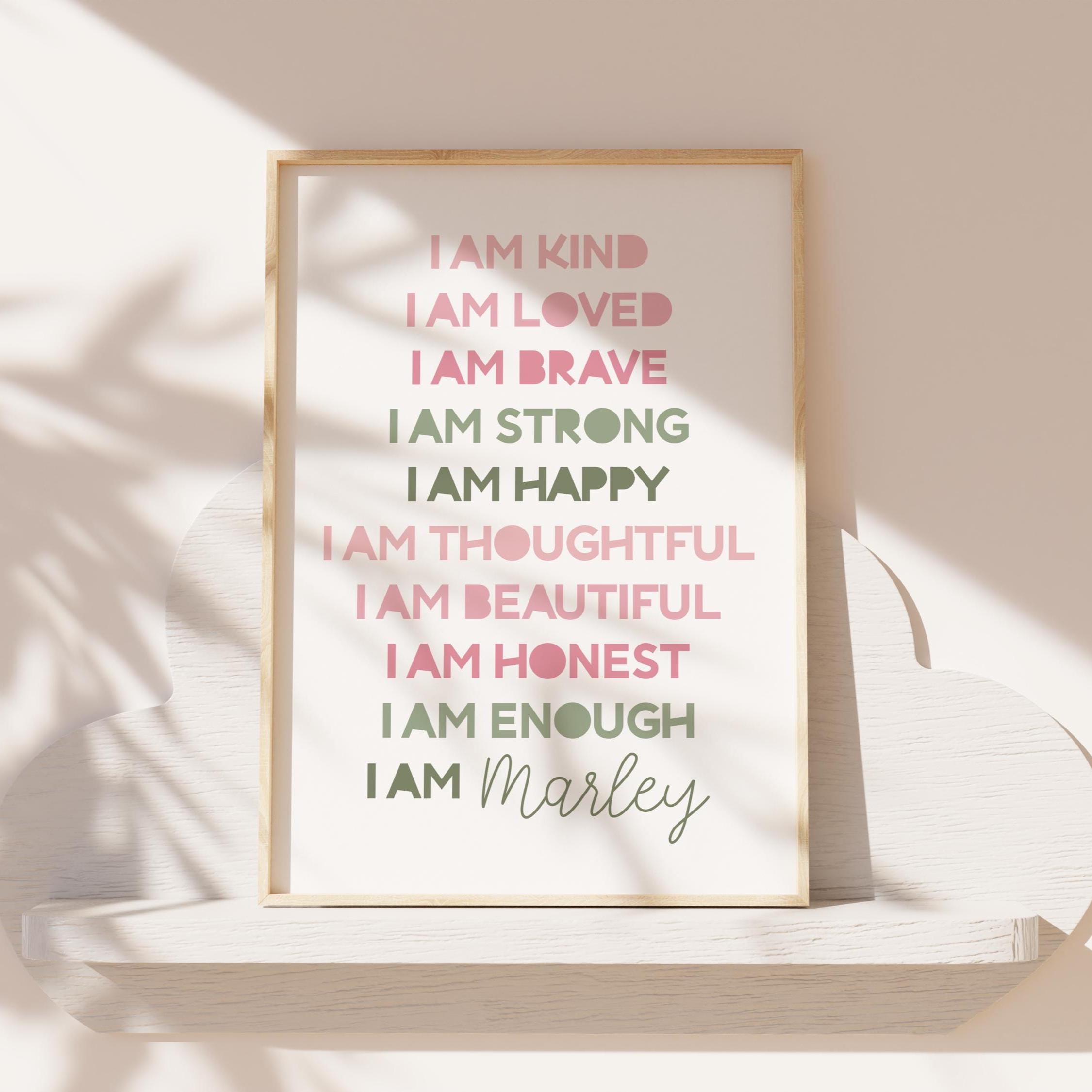 Set of 3 Girls Affirmation Prints, Sage Green and Pink, Motivational ...