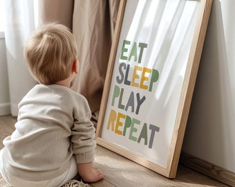 Eat Sleep Play Repeat Print, Boys Nursery Prints, Playroom Prints, Boys Nursery Decor, Toddler Bedroom Decor, Boys Bedroom Decor, Sage Green